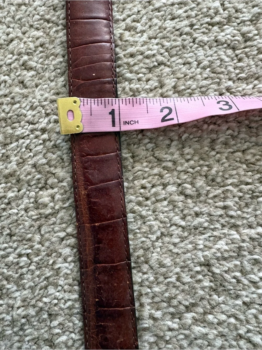 Vintage Brighton Brown Faux Croc Leather Textured Belt Gold Buckle Size 38 USA